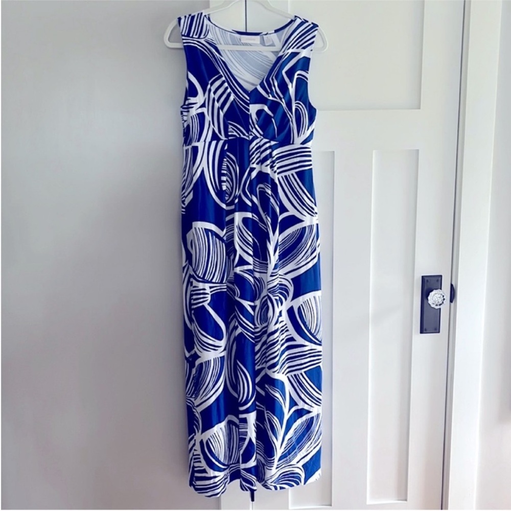 Chico’s Maxi Dress Cotton Abstract Print Sleeveless V Neck Empire Waist 1 Medium - Picture 3 of 6
